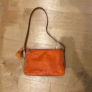 Vakko ostrich leather orange small bag